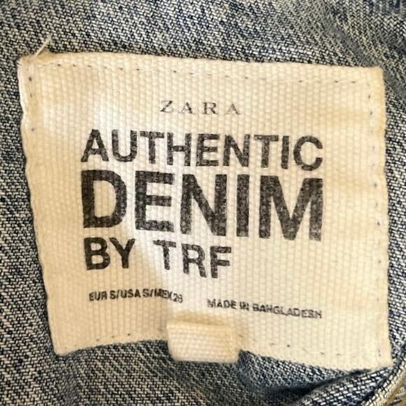 Zara Authentic Denim By TRF Blue Long Sleeve Collared Denim Trucker Jacket Sz S - Picture 3 of 4